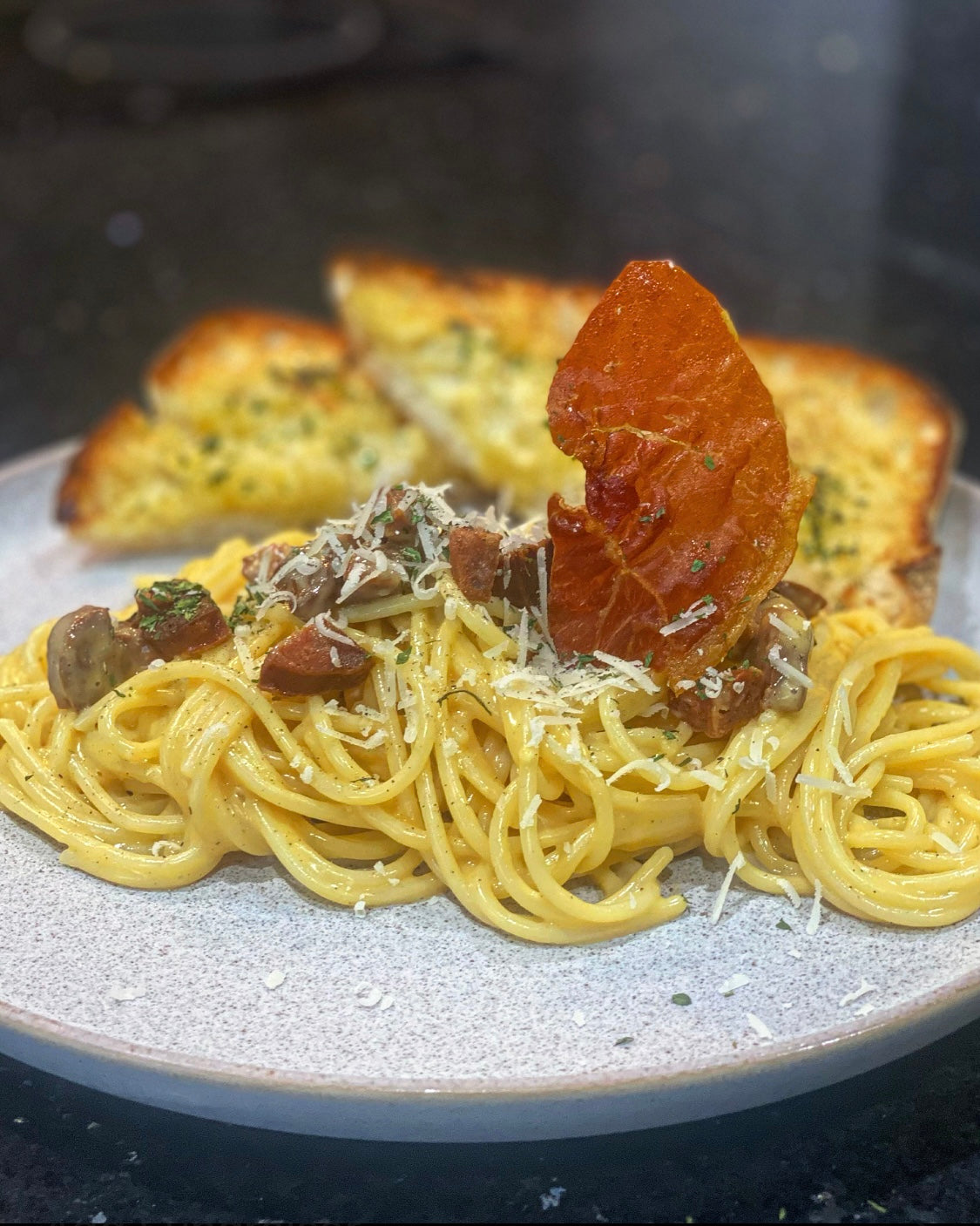 Chorizo and crispy pancetta carbonara