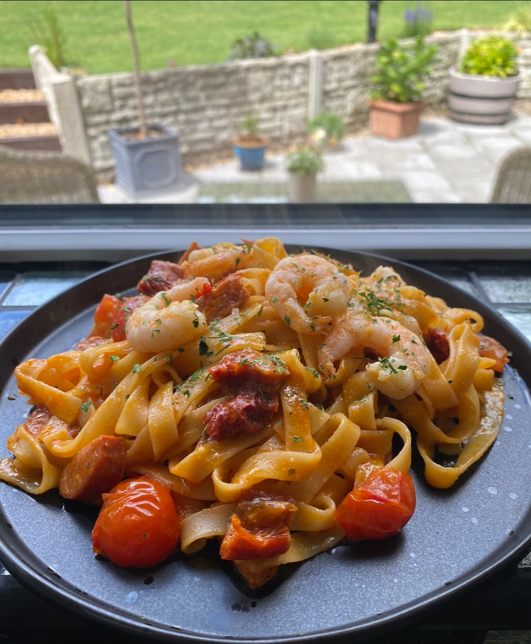 Prawn and Chorizo tagliatelle pasta